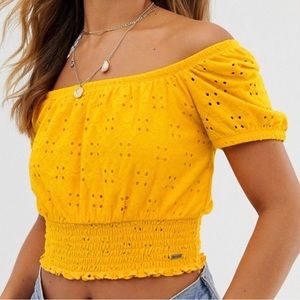 Yellow Hollister Eyelet Top - size SMALL